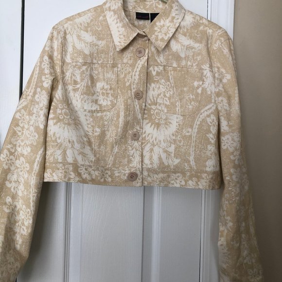 Khaki/white summer print crop jacket - Picture 1 of 2